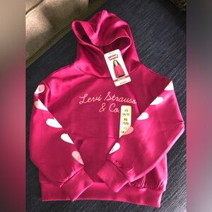 Girl Levi's Fuchsia Hooded Sweatshirt with Pink Script sz 4/5